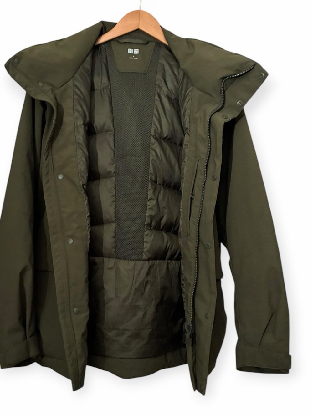 UNIQLO Hybrid Down Men’s Parka Jacket – Olive Green, Size M